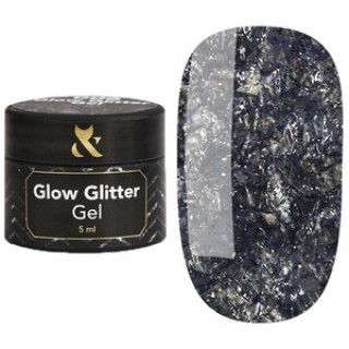 Глітерний гель для нігтів F.O.X Glow Glitter Gel 006 темно-графітова слюда 5 мл