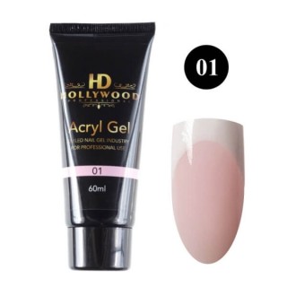 Акрил-гель для нігтів HD Hollywood Acryl Gel 01 Світло-рожевий з мікроблеском 60 мл