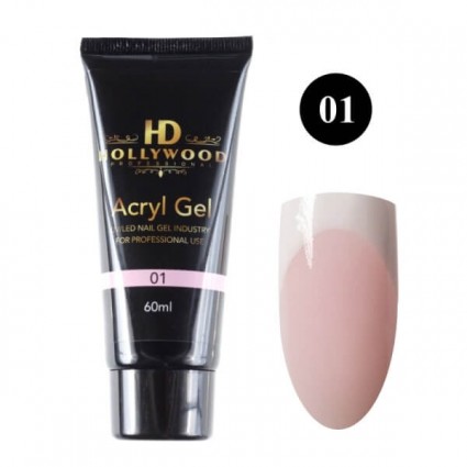 Акрил-гель для нігтів HD Hollywood Acryl Gel 01 Світло-рожевий з мікроблеском 60 мл