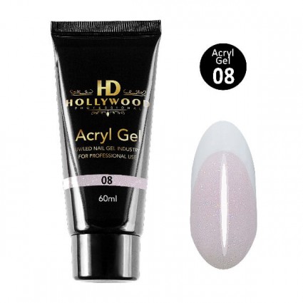 Акрил-гель для нігтів HD Hollywood Acryl Gel Shimmer 08 Світло-рожевий 60 мл