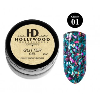 Гліттер для нігтів HD Hollywood Glitter Gel 01 Синьо-рожевий 8 мл