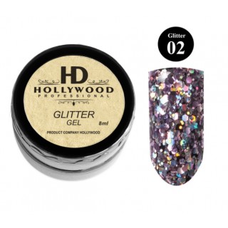 Гліттер для нігтів HD Hollywood Glitter Gel 02 Рожевий 8 мл