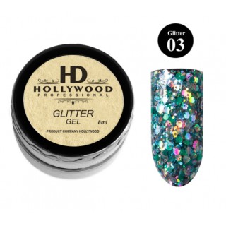 Гліттер для нігтів HD Hollywood Glitter Gel 03 Зелений 8 мл