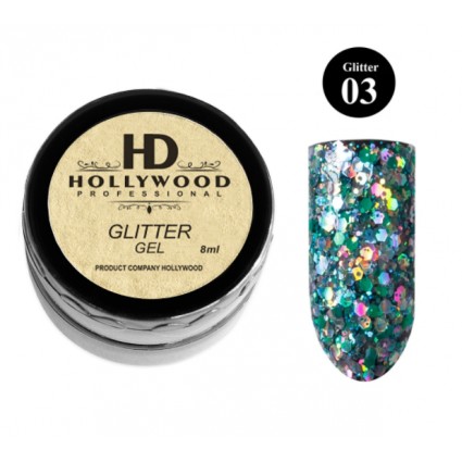 Гліттер для нігтів HD Hollywood Glitter Gel 03 Зелений 8 мл