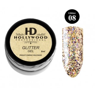 Гліттер для нігтів HD Hllywood Glitter Gel 08 Золото 8 мл
