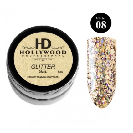 Гліттер для нігтів HD Hllywood Glitter Gel 08 Золото 8 мл