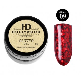 Гліттер для нігтів HD Hollywoood Glitter Gel 09 Ярко-червоний 8 мл