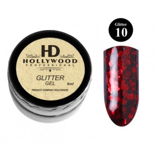 Гліттер для нігтів HD Hollywood Glitter Gel 10 темно-червоний 8 мл