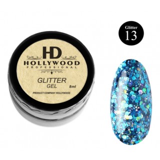 Гліттер для нігтів HD Hollywoood Glitter Gel 13 Голубий 8 мл