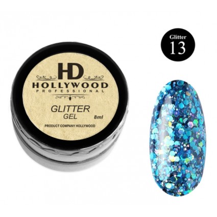 Гліттер для нігтів HD Hollywoood Glitter Gel 13 Голубий 8 мл