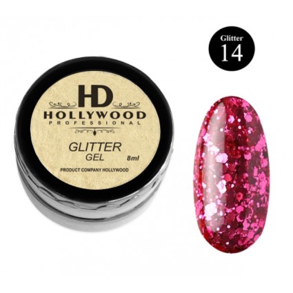 Гліттер для нігтів HD Hollywood Glitter Gel 14 Рожевий 8 мл