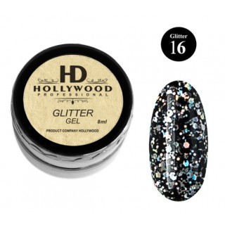 Гліттер для нігтів HD Hollywood Glitter Gel 16 Чорний 8 мл