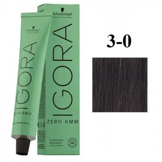 Стійка крем-фарба без аміаку Schwarzkopf Igora Zero Amm 3-0 Темно коричневий натуральний 60 мл