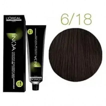 Фарба без аміаку L'Oreal Inoa 6.18 темний блондин попелястий шоколадний 60 мл