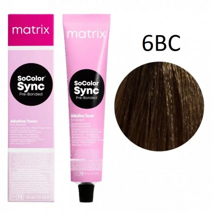 Крем-фарба для волосся без аміаку Matrix SoColor Sync 6BC Темний блондин коричнево-мідний 90 мл Крем-фарба для волосся без аміаку Matrix SoColor Sync 6BC Темний блондин коричнево-мідний 90 мл
