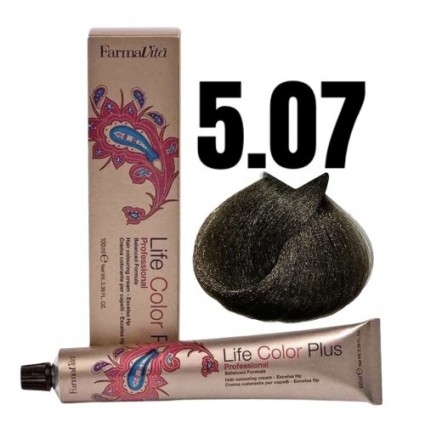 Стійка крем-фарба Farmavita Life Color Plus 5.07 Xoлoдний cвітло-каштовий 100 мл Стійка крем-фарба Farmavita Life Color Plus 5.07 Xoлoдний cвітло-каштовий 100 мл