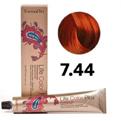 Стійка крем-фарба Farmavita Life Color Plus 7.44 Блондин насичений мідний 100 мл