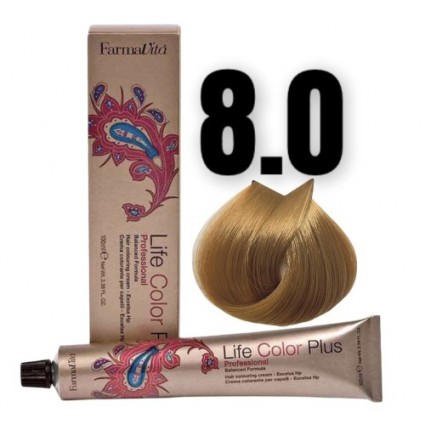 Стійка крем-фарба Farmavita Life Color Plus 8.0 Світлий блондин 100 мл Стійка крем-фарба Farmavita Life Color Plus 8.0 Світлий блондин 100 мл