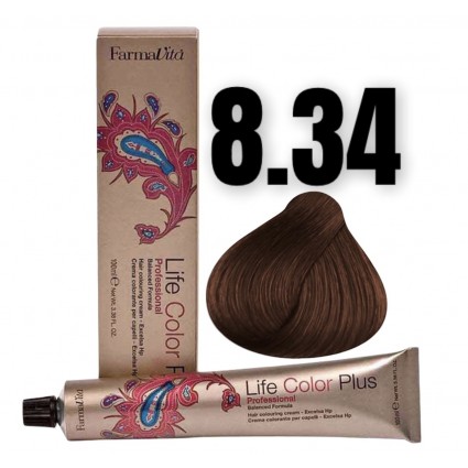 Стійка крем-фарба Farmavita Life Color Plus 8.34 Світлий блондин золотисто-мідний 100 мл Стійка крем-фарба Farmavita Life Color Plus 8.34 Світлий блондин золотисто-мідний 100 мл