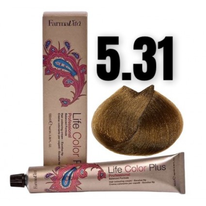 Стійка крем-фарба Farmavita Life Color Plus 5.31 Світло-каштaнoвий золoтиcто-попелястий 100 мл Стійка крем-фарба Farmavita Life Color Plus 5.31 Світло-каштaнoвий золoтиcто-попелястий 100 мл
