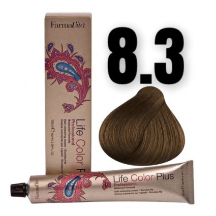 Стійка крем-фарба Farmavita Life Color Plus 8.3 Світлий блондин золотистий 100 мл Стійка крем-фарба Farmavita Life Color Plus 8.3 Світлий блондин золотистий 100 мл
