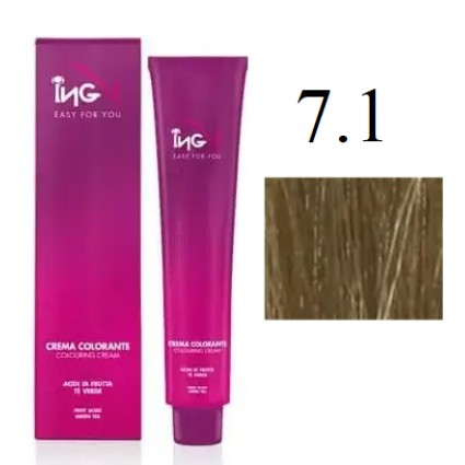 Крем-фарба для волосся безаміачна ING Professional Colouring Cream No Ammonia 7.1 Попелястий блондин 100 мл Крем-фарба для волосся безаміачна ING Professional Colouring Cream No Ammonia 7.1 Попелястий блондин 100 мл