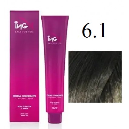 Крем-фарба для волосся безаміачна ING Professional Colouring Cream No Ammonia 6.1 Темно-русявий попелястий 100 мл Крем-фарба для волосся безаміачна ING Professional Colouring Cream No Ammonia 6.1 Темно-русявий попелястий 100 мл