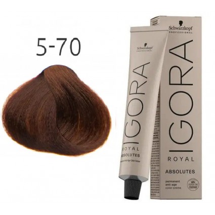 Фарба для сивого волосся Schwarzkopf Igora Absolutes 5-70 Світло-коричневий мідний натуральний 60 мл Фарба для сивого волосся Schwarzkopf Igora Absolutes 5-70 Світло-коричневий мідний натуральний 60 мл
