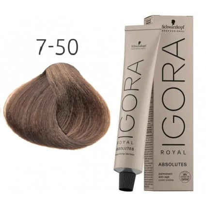 Фарба для сивого волосся Schwarzkopf Igora Absolutes 7-50 Середньо-русявий золотистий натуральний 60 мл