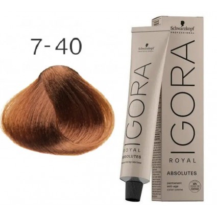 Фарба для сивого волосся Schwarzkopf Igora Absolutes 7-40 Середньо-русявий натуральний бежевий 60 мл Фарба для сивого волосся Schwarzkopf Igora Absolutes 7-40 Середньо-русявий натуральний бежевий 60 мл