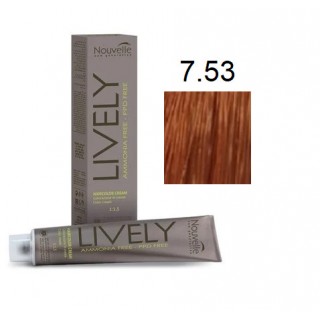 Крем-фарба для волосся безаміачна Nouvelle Lively Hair Color 7.53 Золотисто-Мідний Блонд 100 мл