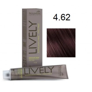 Крем-фарба для волосся безаміачна Nouvelle Lively Hair Color 4.62 Фіолетово-Червоний Каштан 100 мл