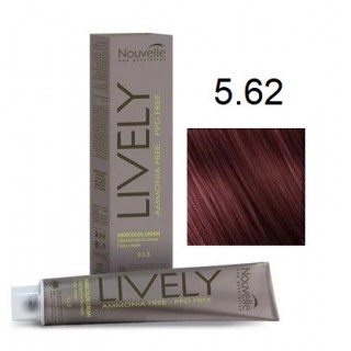 Крем-фарба для волосся безаміачна Nouvelle Lively Hair Color 5.62 Фіолетово-Червоний Світлий Каштан 100 мл