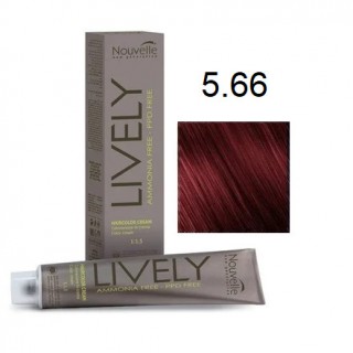 Крем-фарба для волосся безаміачна Nouvelle Lively Hair Color 5.66 Світло-Червоний Каштан 100 мл