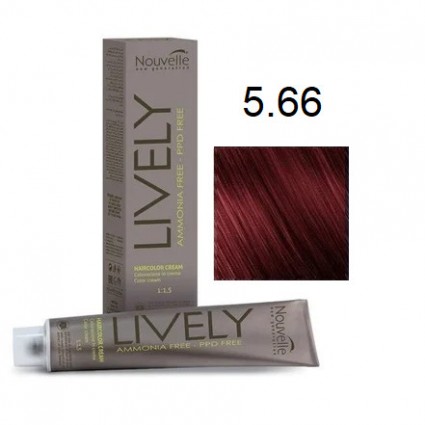 Крем-фарба для волосся безаміачна Nouvelle Lively Hair Color 5.66 Світло-Червоний Каштан 100 мл
