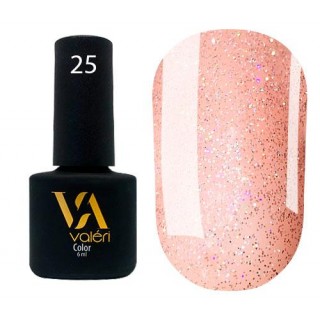 Гель-лак Valeri Color 025 персиковий із блискітками 6 мл