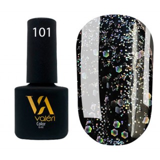 Гель-лак Vaлерi Color 101 Чорний з голографічними блискітками 6 мл
