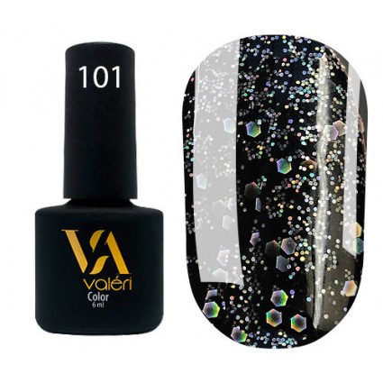 Гель-лак Vaлерi Color 101 Чорний з голографічними блискітками 6 мл
