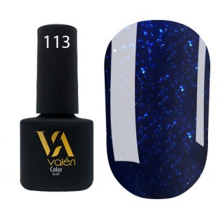 Гель-лак Vaлерi Color 113 Чорно-синій із синіми блискітками 6 мл