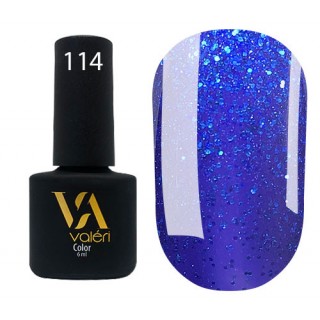 Гель-лак Vaлерi Color Синій 114 із синіми блискітками 6 мл
