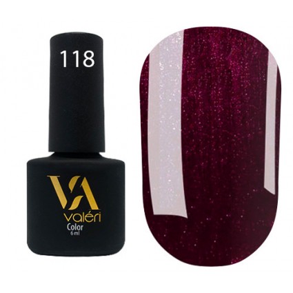 Гель-лак Valeri Color 118 Темно-вишневий з мікробліском 6 мл